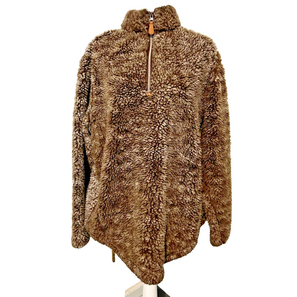 Simply Southern Mocha Frosted Tip Sherpa Pullover‎ Qtr Zip Long Sleeve Size XL